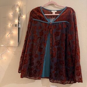Sundance Red Velvet Sheer Blue Blouse